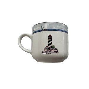 Totally Today Coastal Lighthouse Seaside Scene White 3.25 in. Coffee Tea Cup Mug